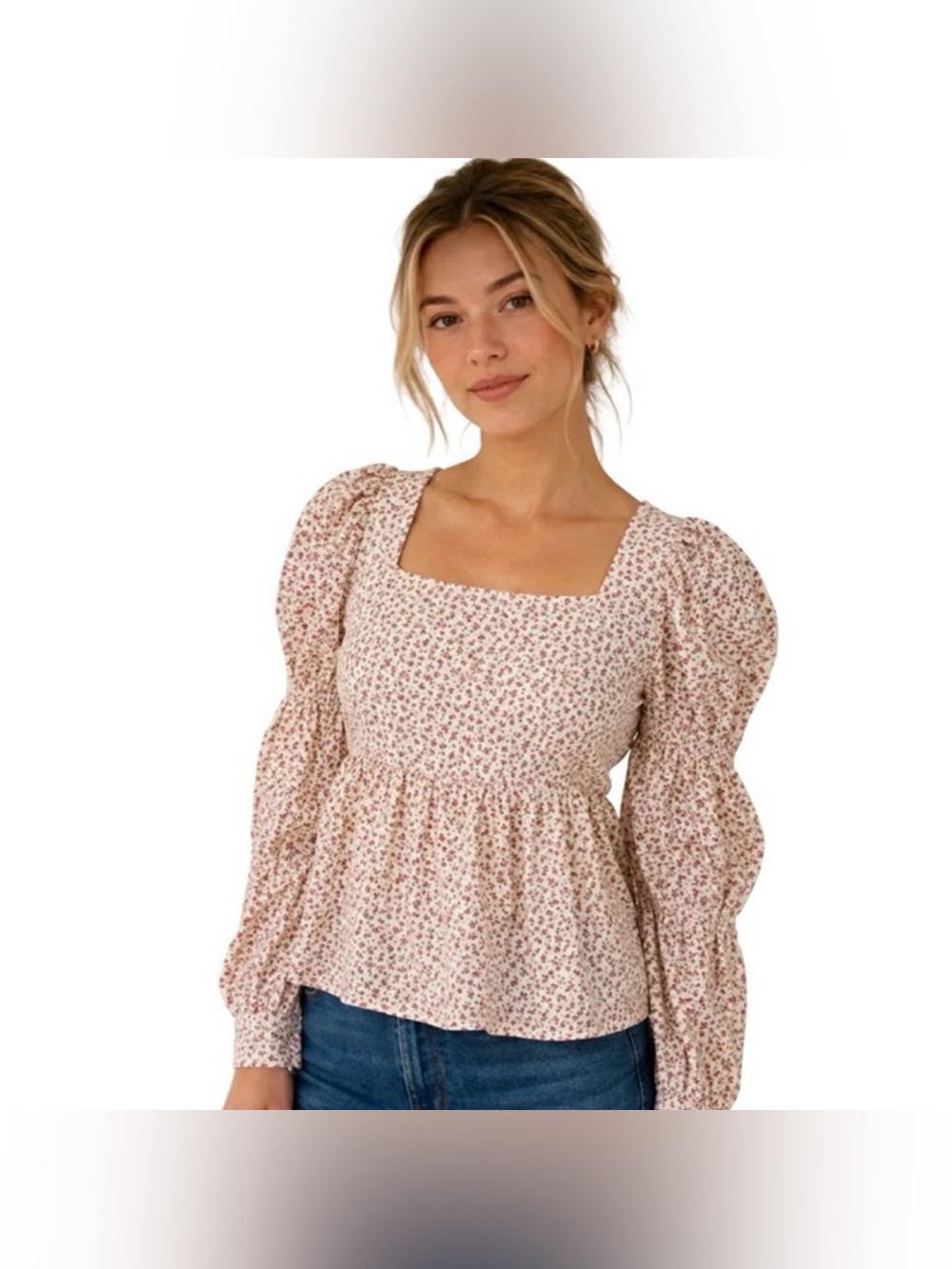 NWT Tuckernuck Hyacinth House Floral Puff Sleeve Peplum Blouse Size XS